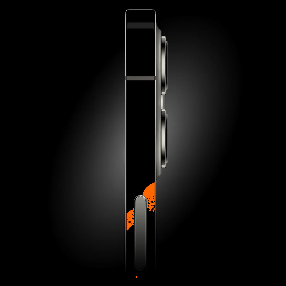 iPhone 13 MINI SIGNATURE Orange Paint on Black Skin - Image 2