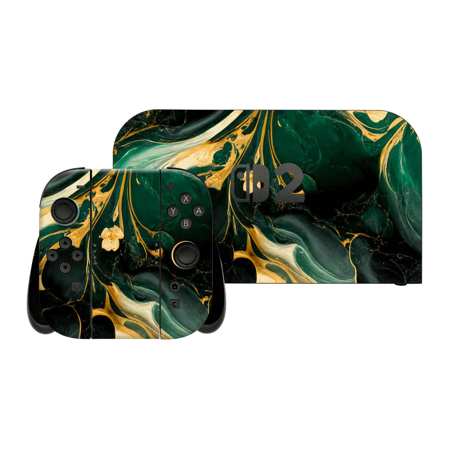 Nintendo Switch 2 SIGNATURE AGATE GEODE Royal Green-Gold Skin