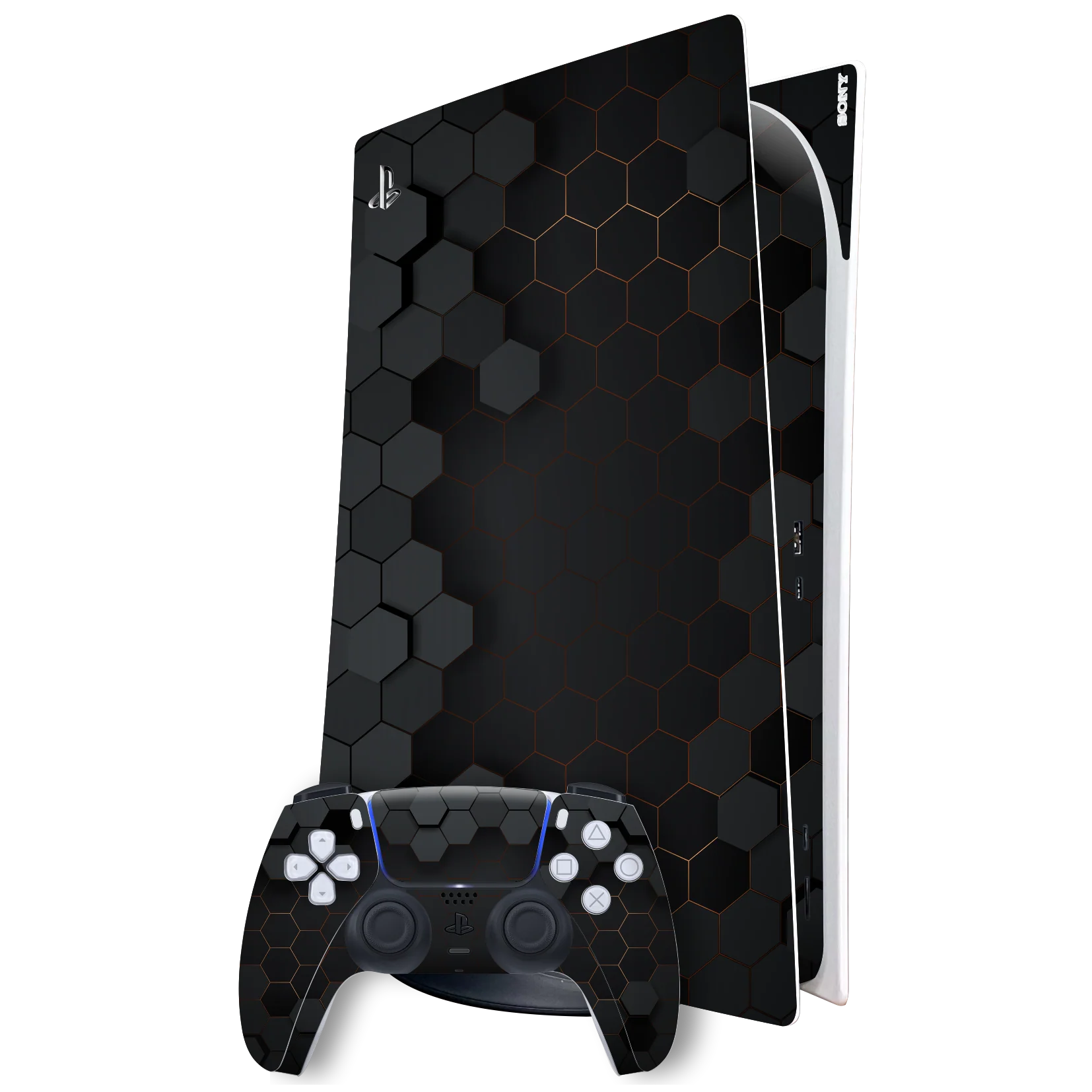 PlayStation 5 (PS5) DIGITAL EDITION SIGNATURE Black-Gold Hexagon Skin