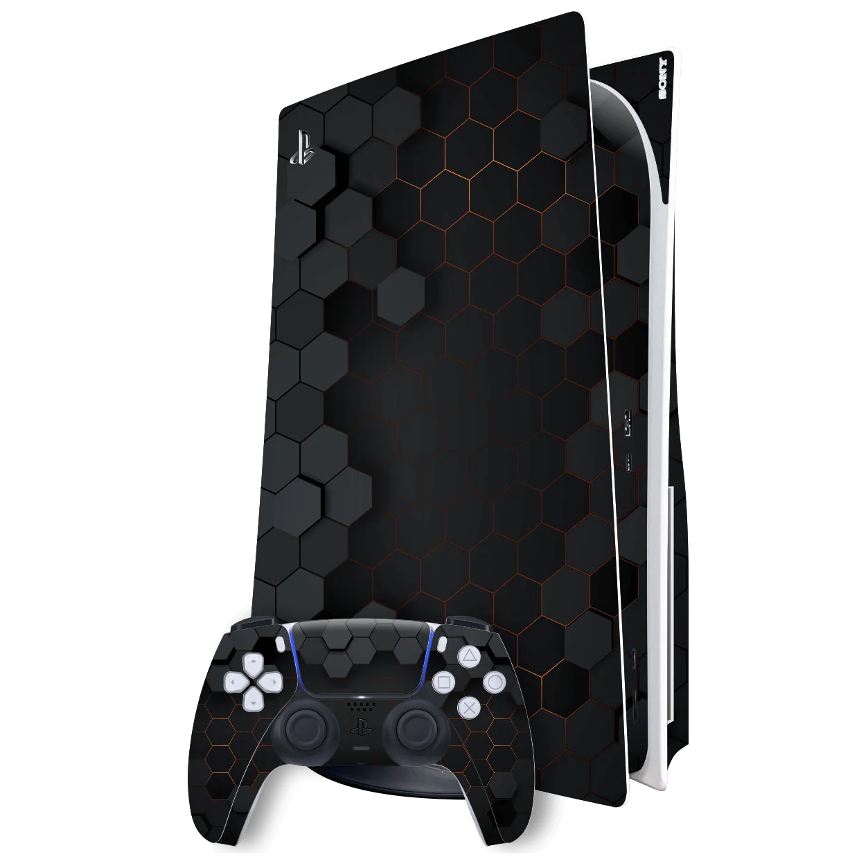 PlayStation 5 (PS5) DISC Edition SIGNATURE Black-Gold Hexagon Skin