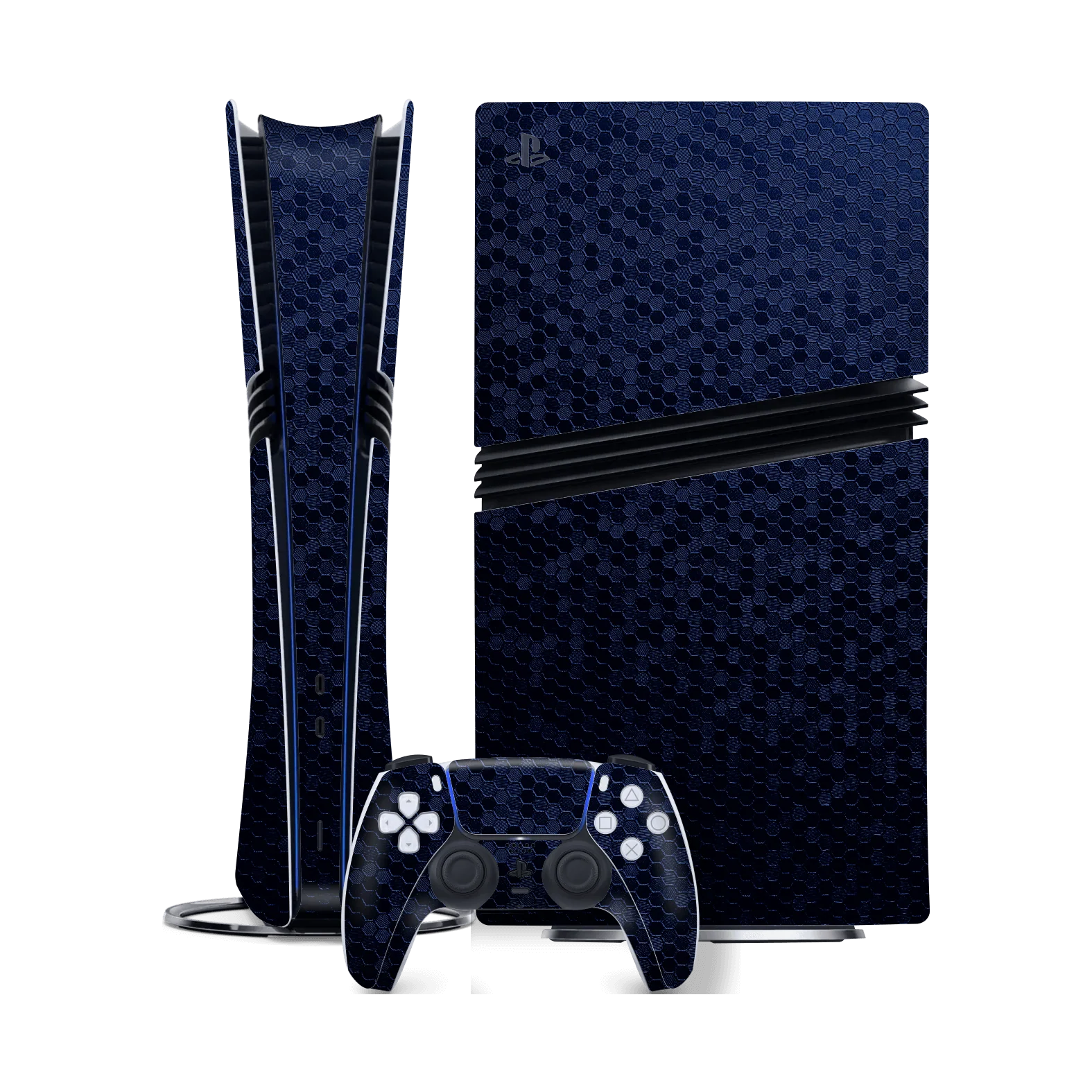 PS5 Pro LUXURIA Navy Blue HONEYCOMB 3D TEXTURED Skin