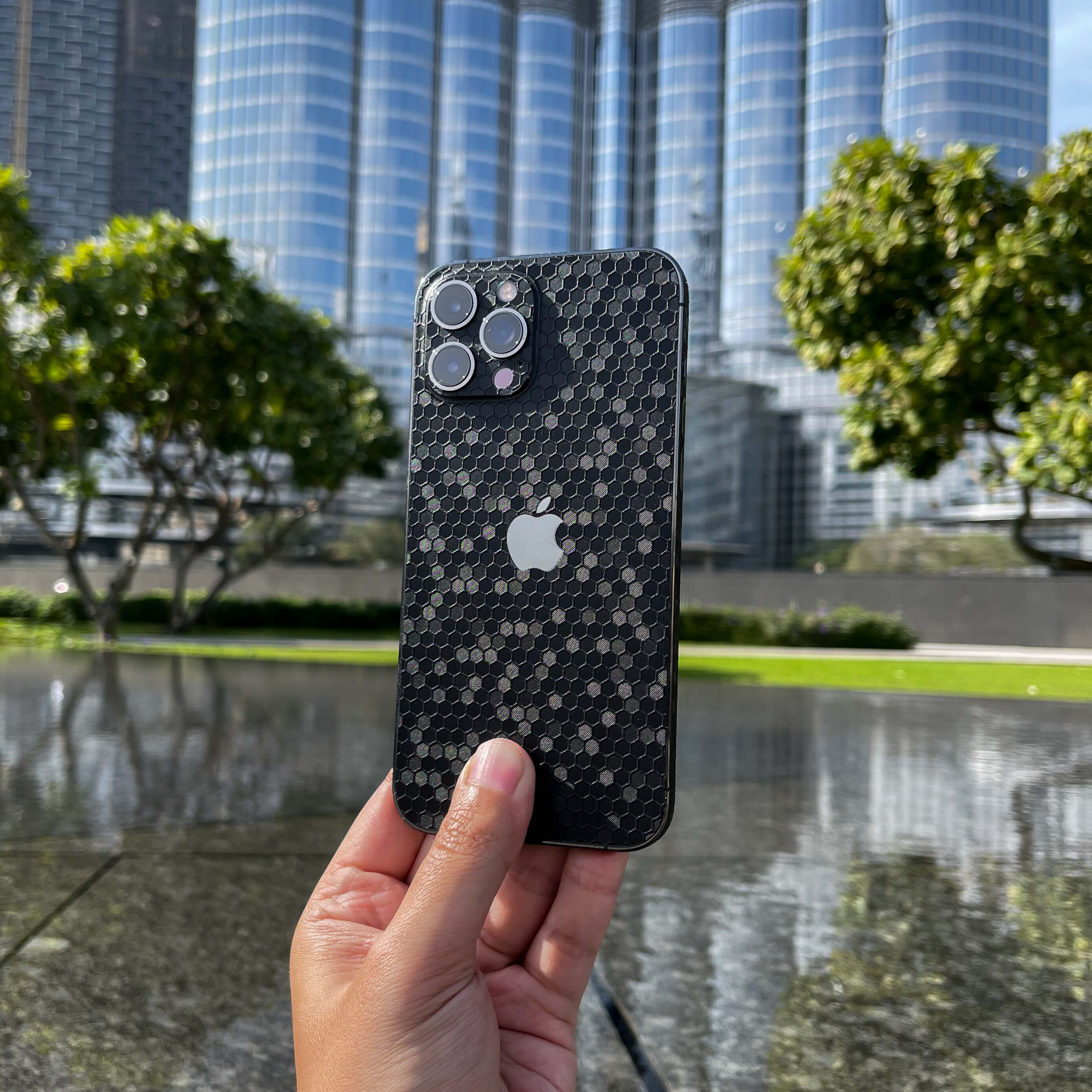 iPhone 11 Pro MAX LUXURIA BLACK HONEYCOMB 3D TEXTURED Skin - Image 3